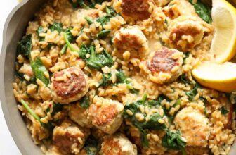 Excessive Protein Rooster Meatball Lemon Orzo Skillet